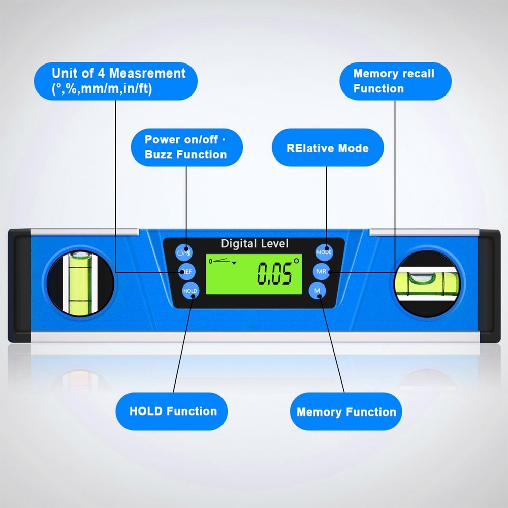 Digital Level and Protractor, 10 Inch IP54 Protected Electronic Bubble Inclin...