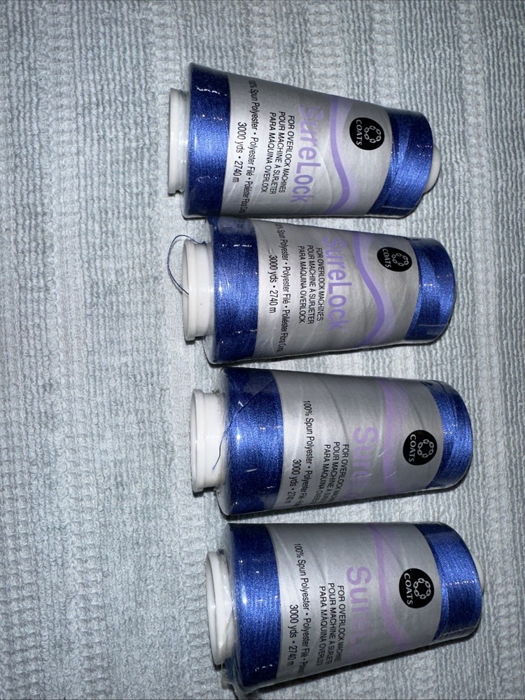 Coats Surelock 4 Spools 0254 Bright Blue Polyester Thread,3000 Yds