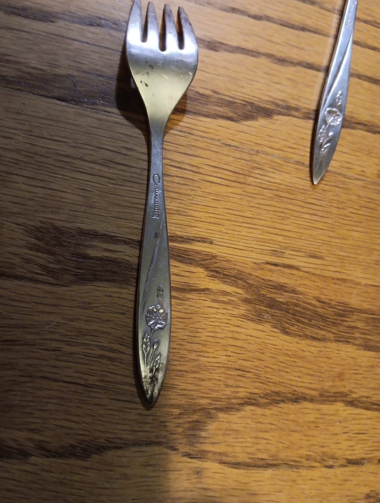 Community Childs Fork And Spoon. Rose Design.