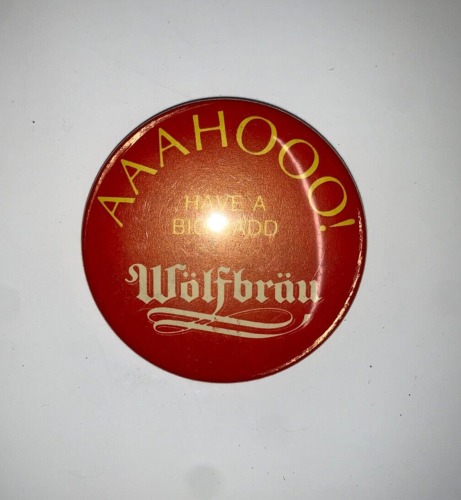 Wolfbrau Beer Button Vintage Import Beer Pin Rare