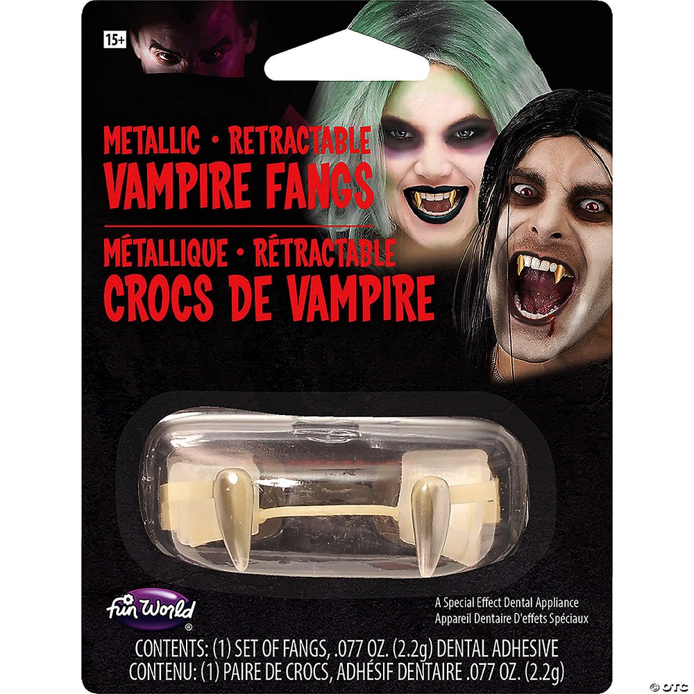 Silver Metallic Retractable Fangs - Morris Costumes