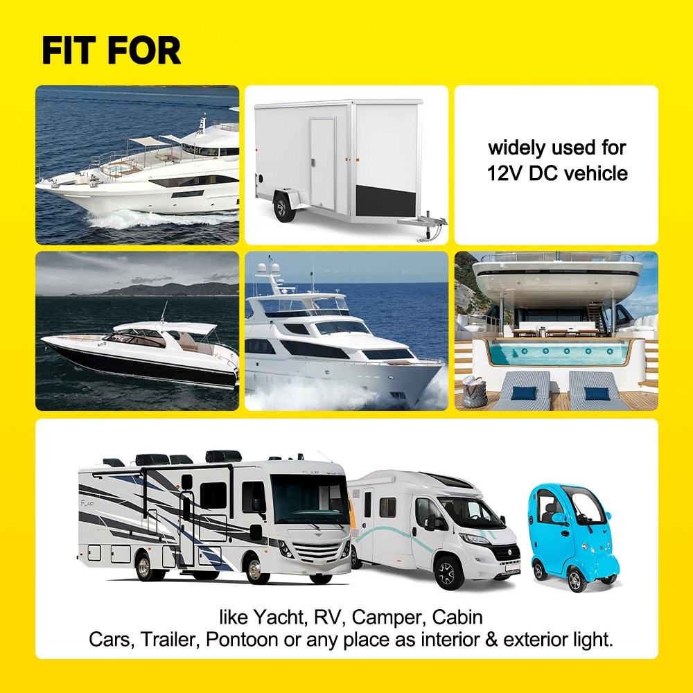 8Pcs Round White 12V LED Navigation Light Courtesy Light Marine Boat Stern Deck