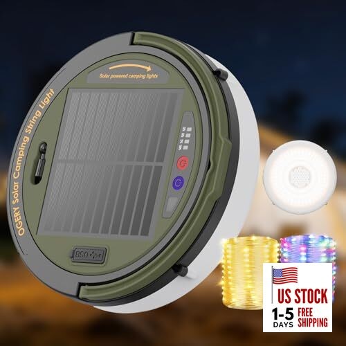 Solar Camping String Lights, 5400mAh/ 49.2FT/ 11 Modes Rechargeable Green