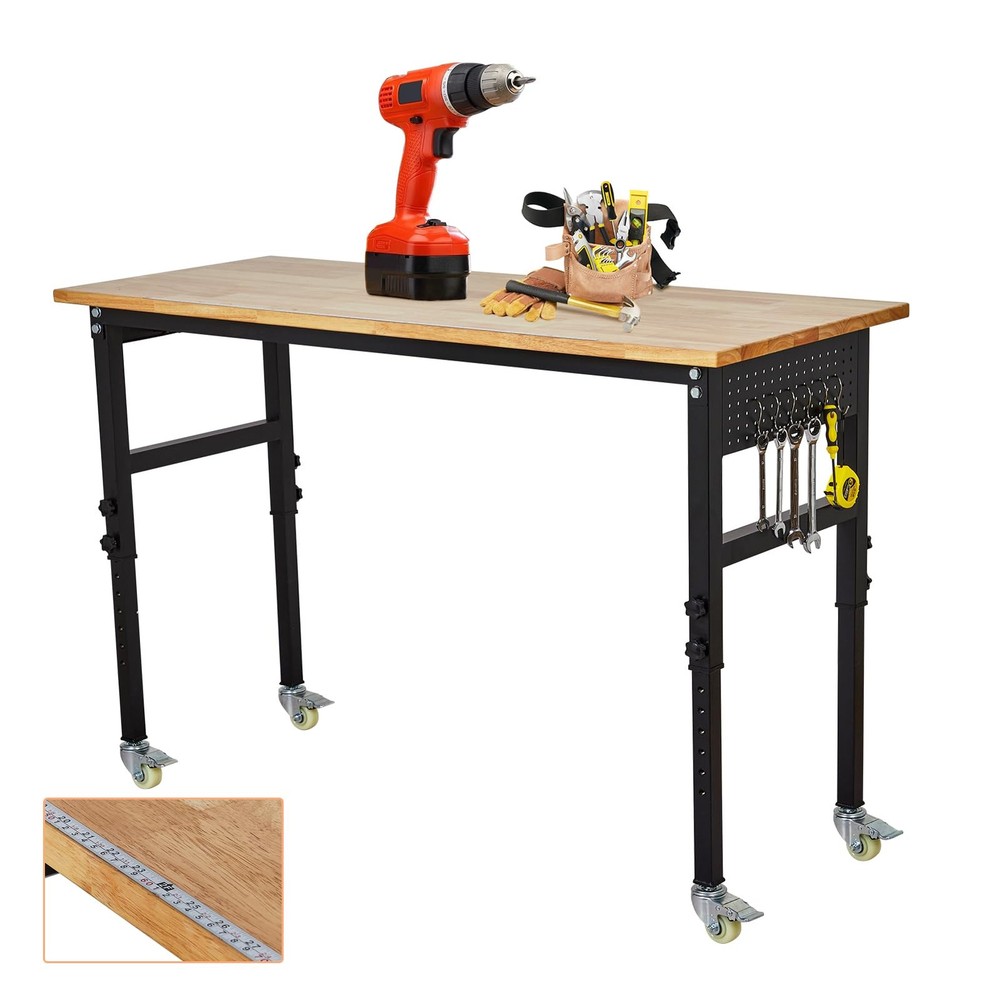 48'' Adjustable Workbench&Pegboard Power Outlets Heavy Duty Work Table,Garage