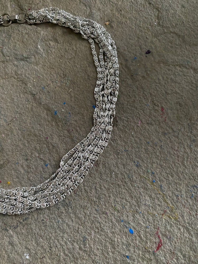 Vintage Sarah Coventry Necklace Silver Tone Chain Collar Multi Layer NG