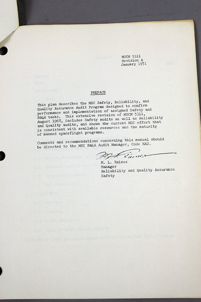NASA MSCM 5311 Apollo Technical Manual Safety Reliability Quality Audit Plan