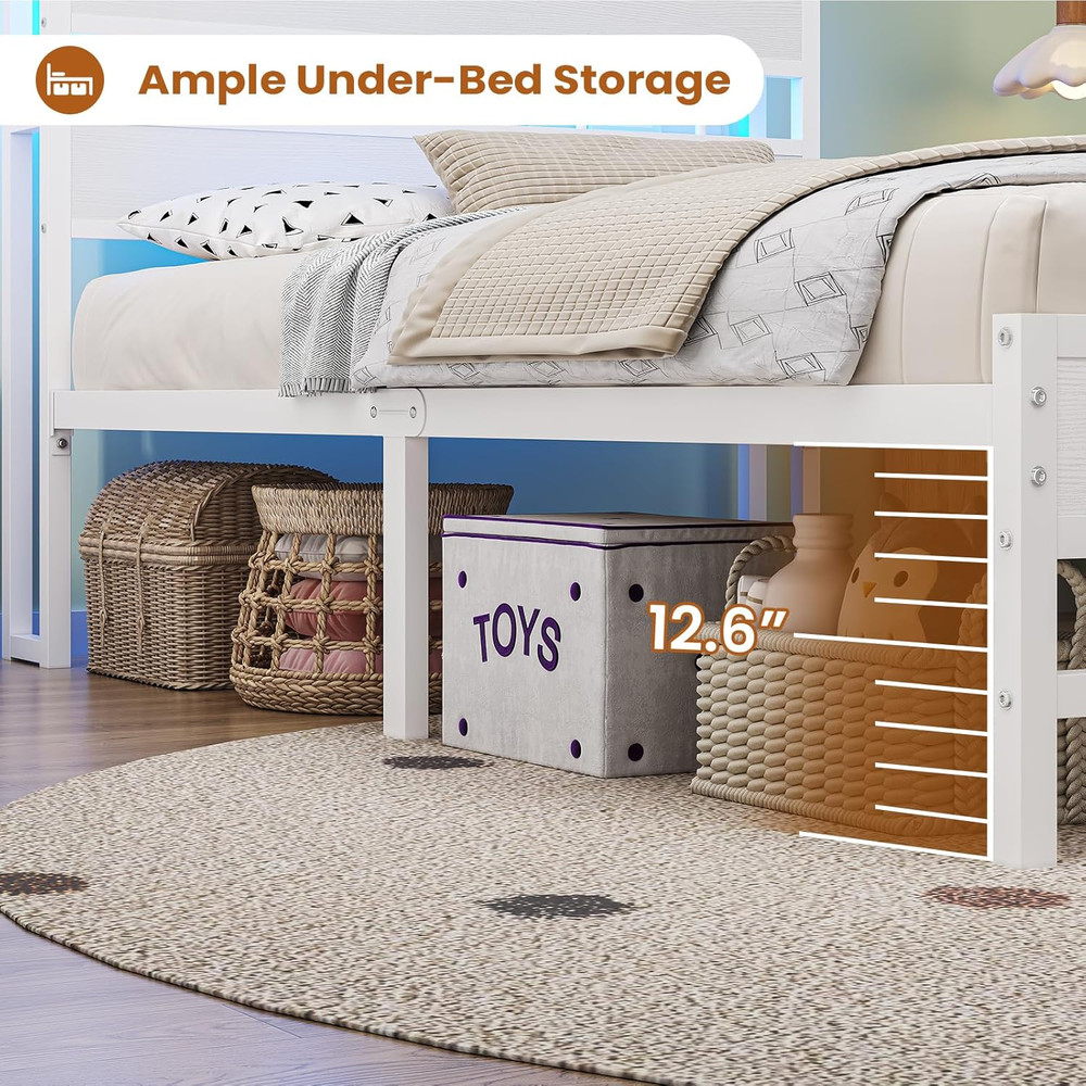 BTHFST Twin Bed Frames with Headboard & Charging Station, LED Bed Frame Twin wit