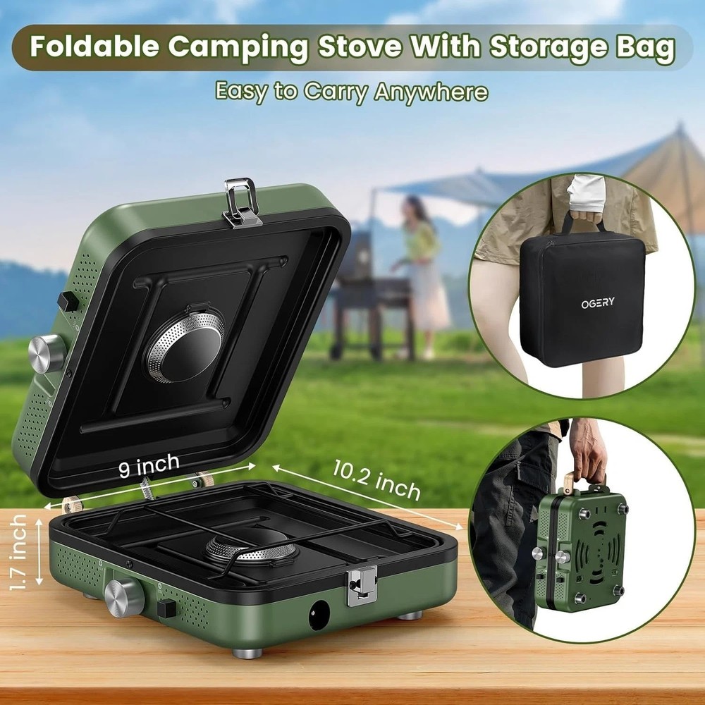 Versatile 2-Burner Foldable Camping Stove with Dual Griddle – Compact & Portable