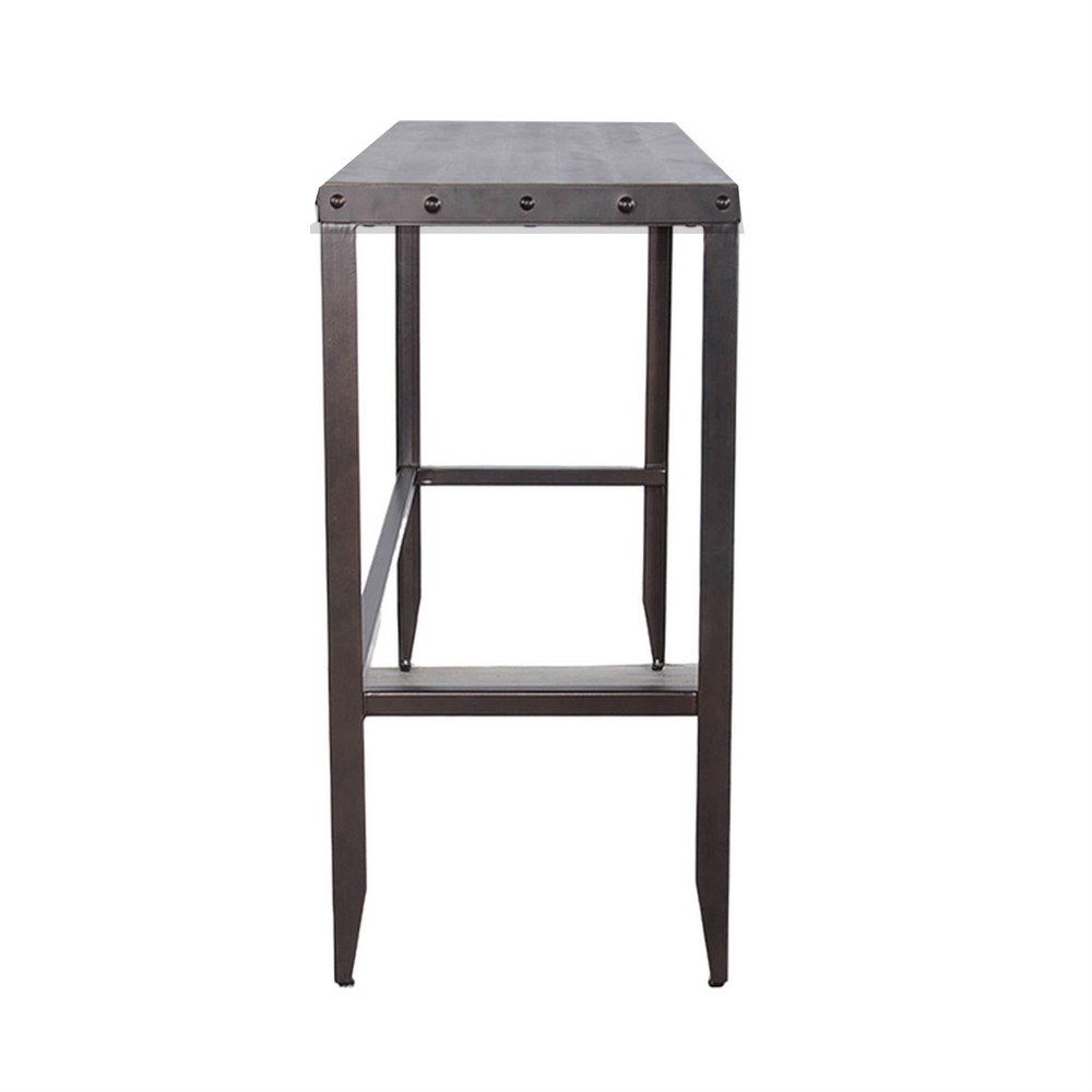 Ayka Sofa Bar Table w Nailhead Accent- 60 Inch Rectangular Brown Wood