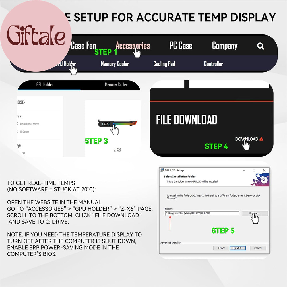 ARGB GPU Support Bracket with Temp Display Adjustable Anti Sag Stand