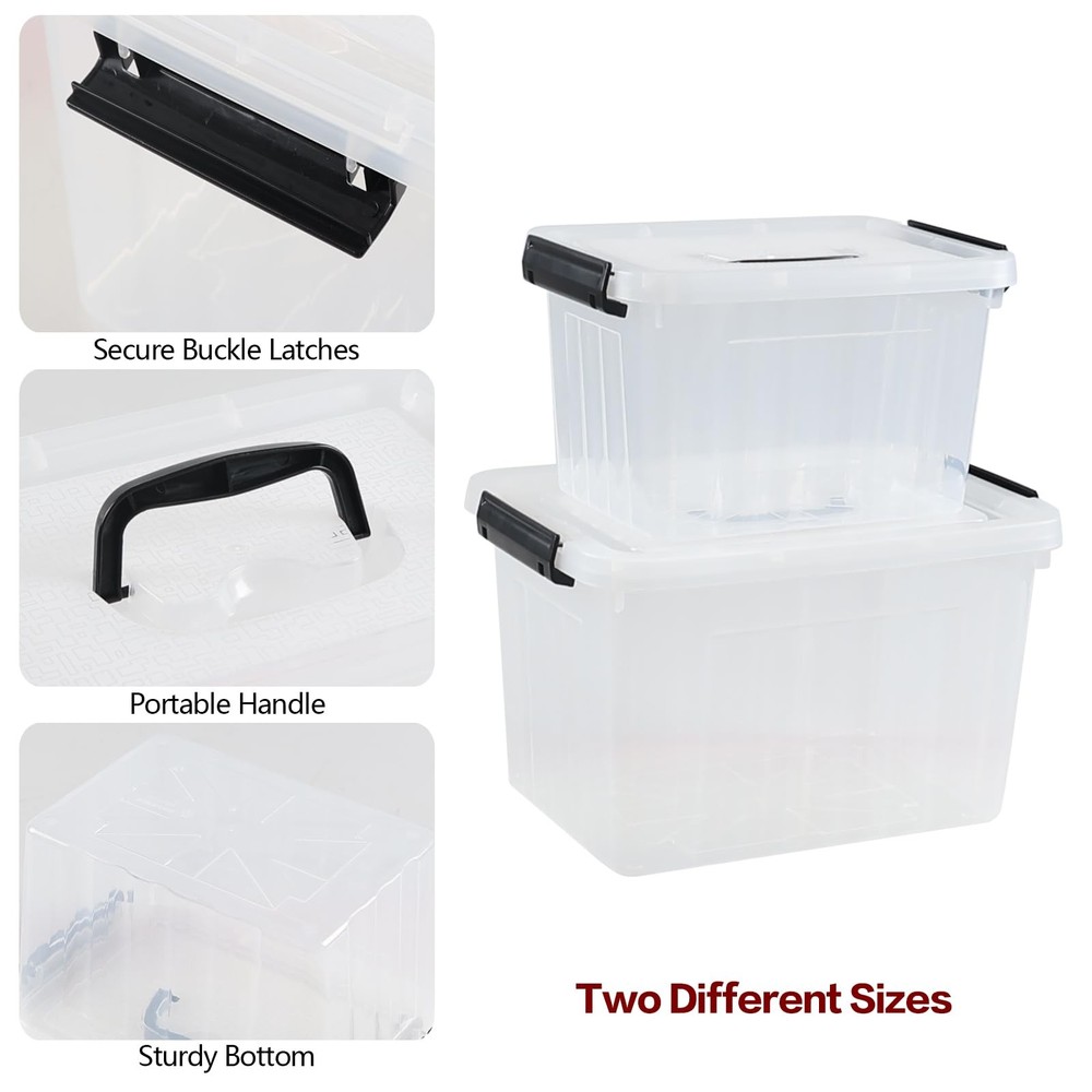 2 Pack Clear Plastic Storage Box, Latching Bin with Lid and Handle (12 Quart ...
