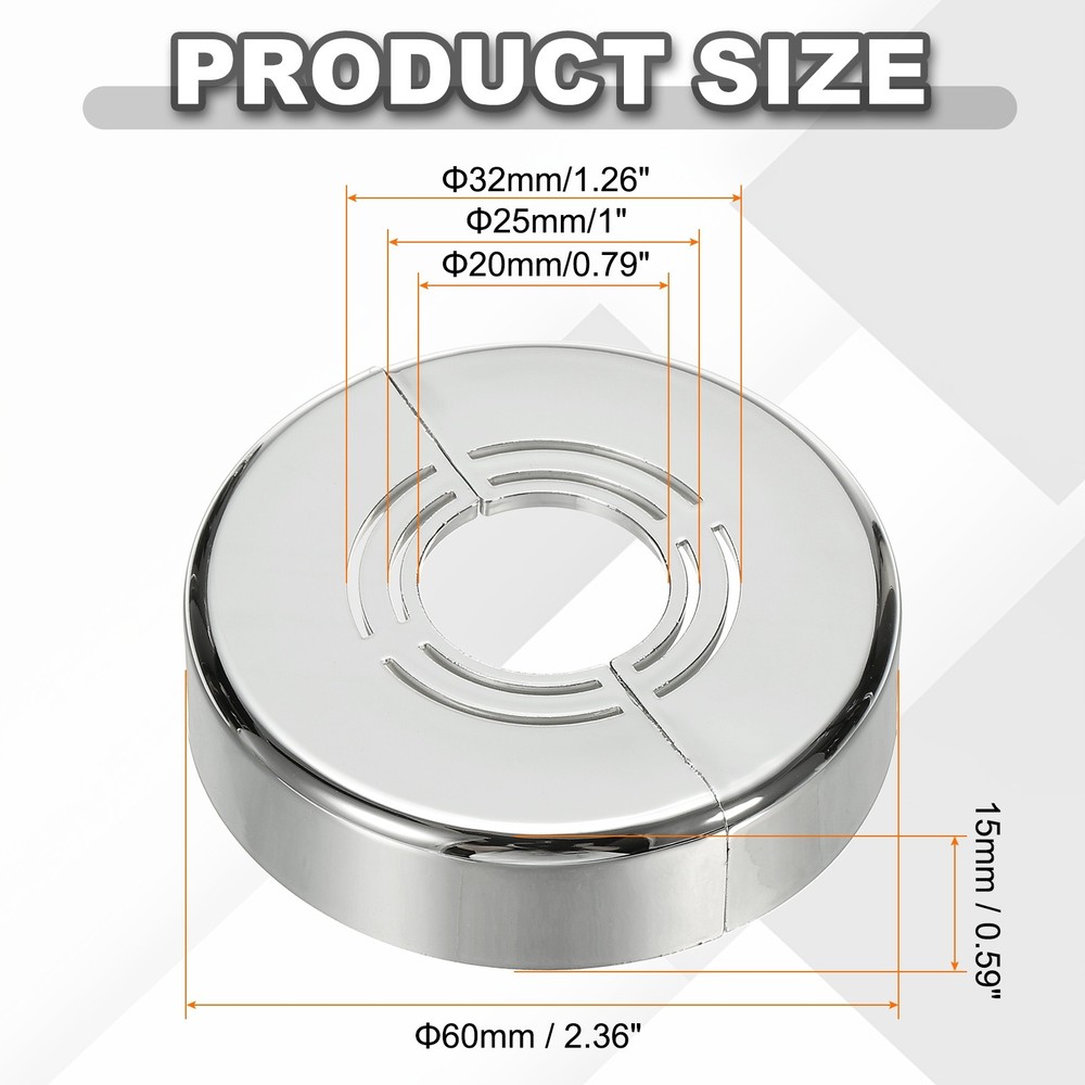2pcs Wall Split Flange 0.59" Plastic Round Split Flange Pipe Cover, Silver