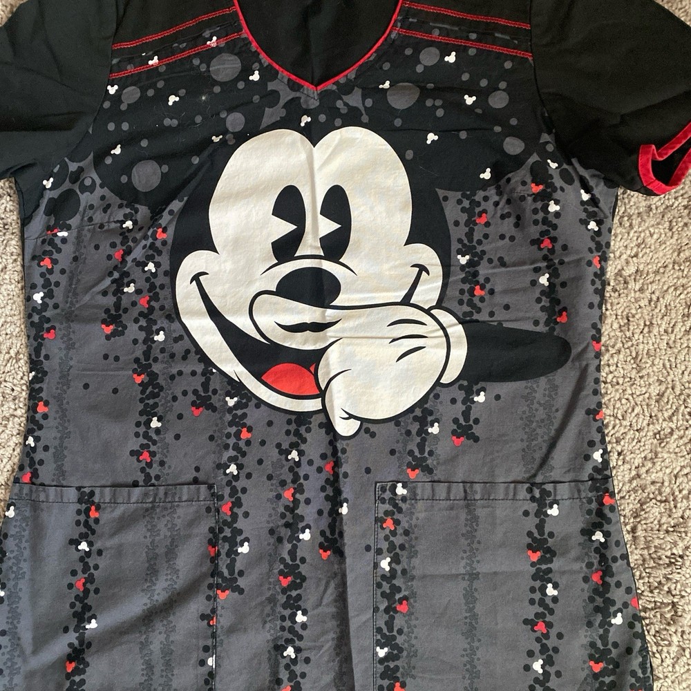 Black And red Disney Mickey Mouse Scrub Top Size Small