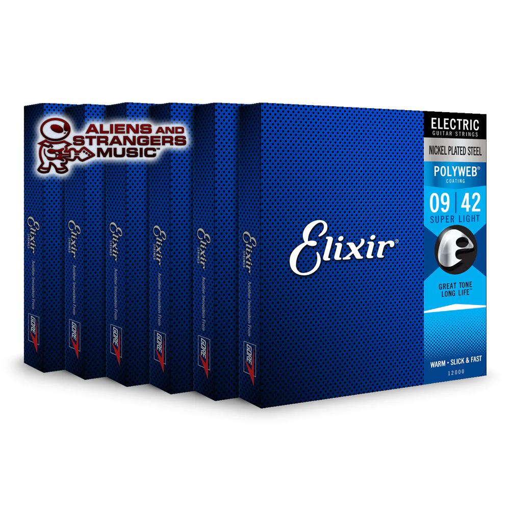 6 Sets! Elixir POLYWEB Nickel Electric — 12000 Super Light .009-.042