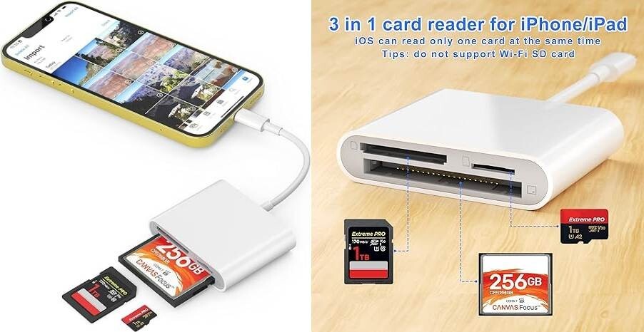 Lector de tarjetas CF SD para iPhone iPad, lector de tarjetas de memoria Compact