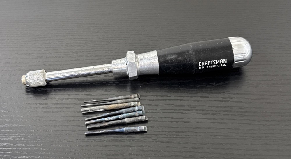 Vintage U.S.A. Craftsman Push Drill DD 9-4221 Complete W/ 7 Bits