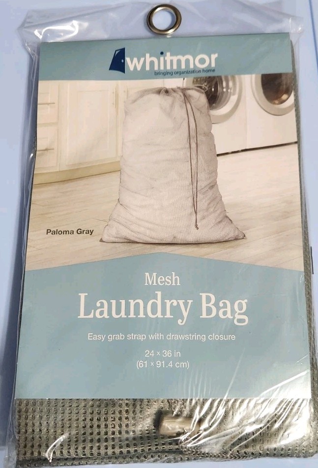 Whitmor Paloma Gray Laundry Bag - Easy grab strap w/drawstring closure 24x36in