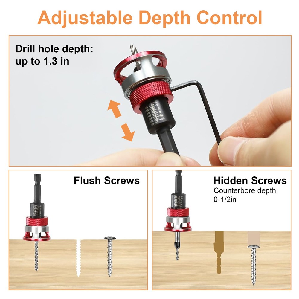 4PCS Countersink Drill Bit Set with Adjustable Depth Stop M2 HSS Woodworking Bit