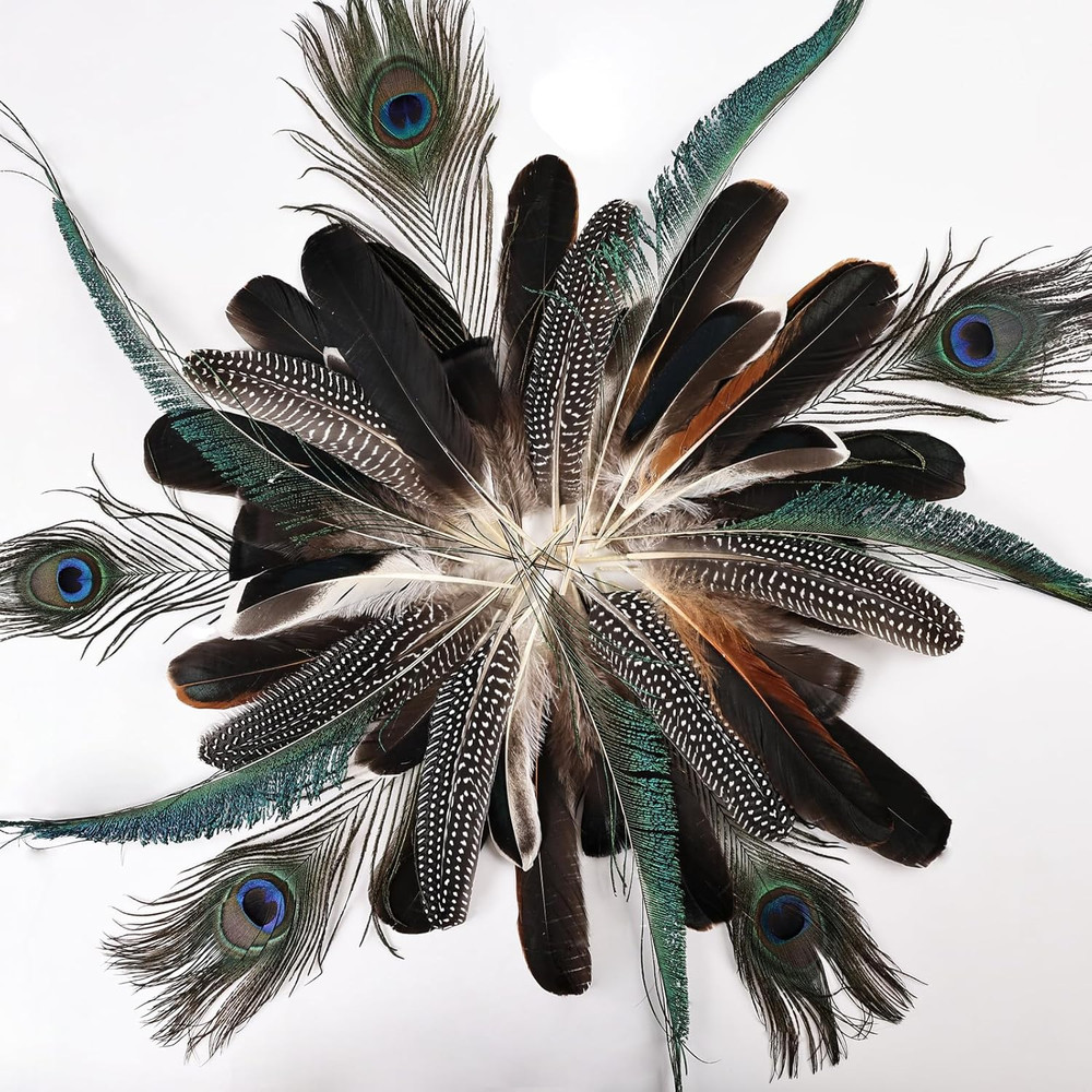 50Pcs Natural Feathers Bulk-6 Style Mixed Decorative Spotted Feathers,Peacock...