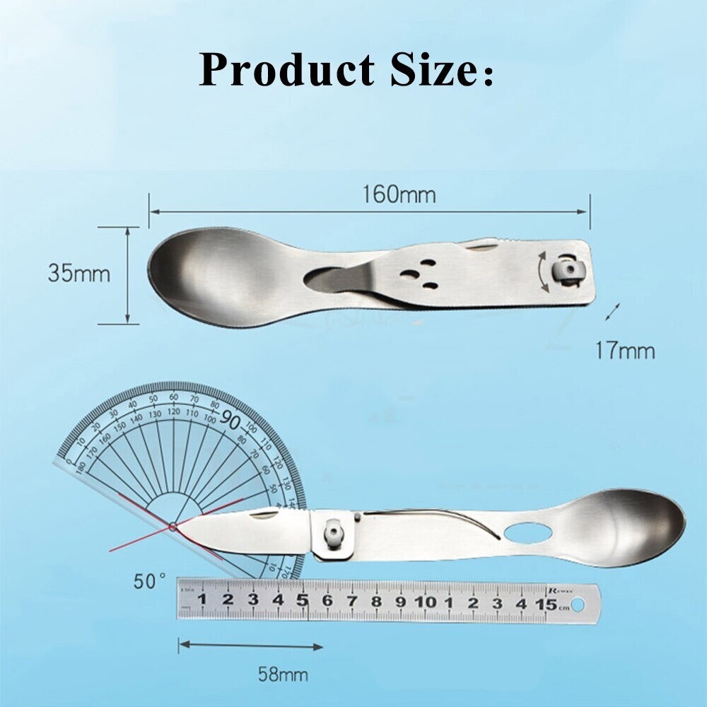 Folding Knife Fork Spoon Travel Camping Eating Tool Steel Silverware Backpacking