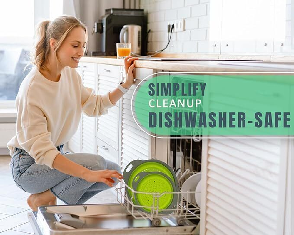 Collapsible Colanders, Space-Saving Food-Grade Silicone Strainers (Green)