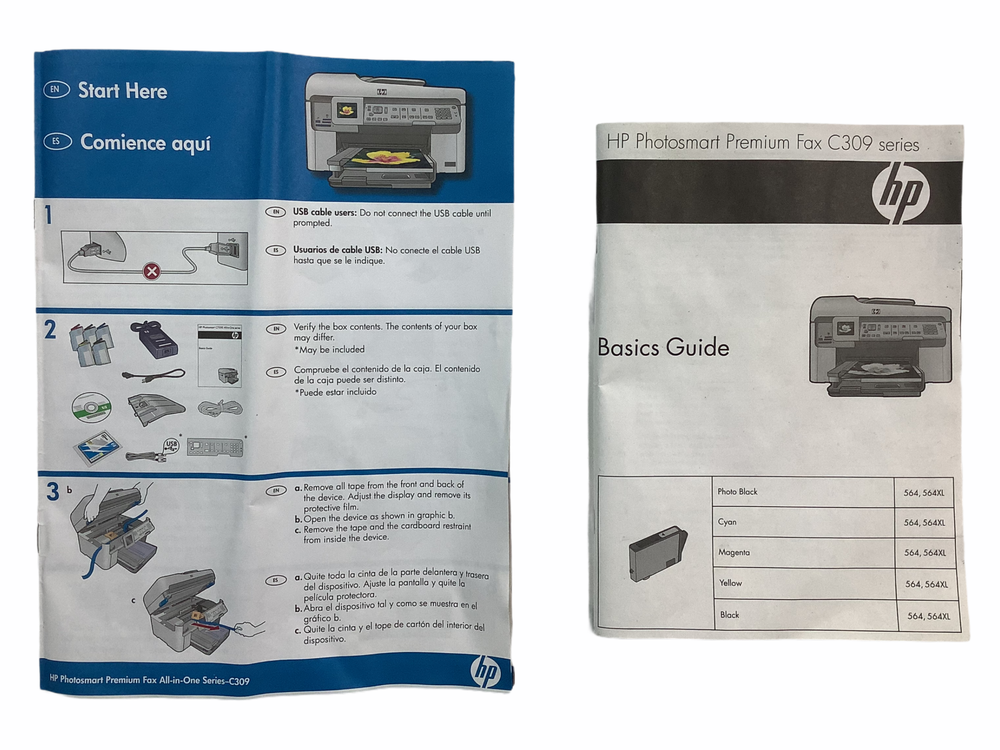 HP Photosmart C309 Series Basics Guide instructions & Quick Guide Setup Booklets