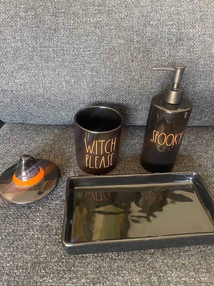 Rae Dunn Halloween Bundle! Witch Please Canister Spooky Dispenser & Tray! EUC!