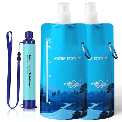 Squeezable Water Filtration System, Survival Squeezable Filter Kit W/ 2 Pouch