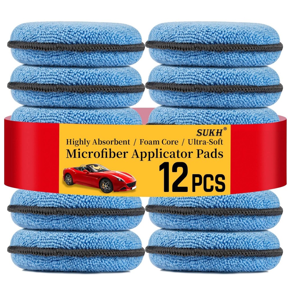 Sukh 12 Pack Microfiber Foam Car Wax Applicator Pad - 12pcs, Blue