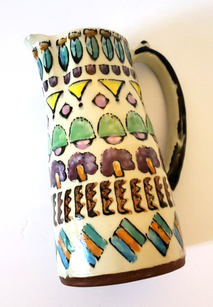 VTG MCM Tom Phinney Signed Ceramic Pitcher Abstract 9.4" Tall