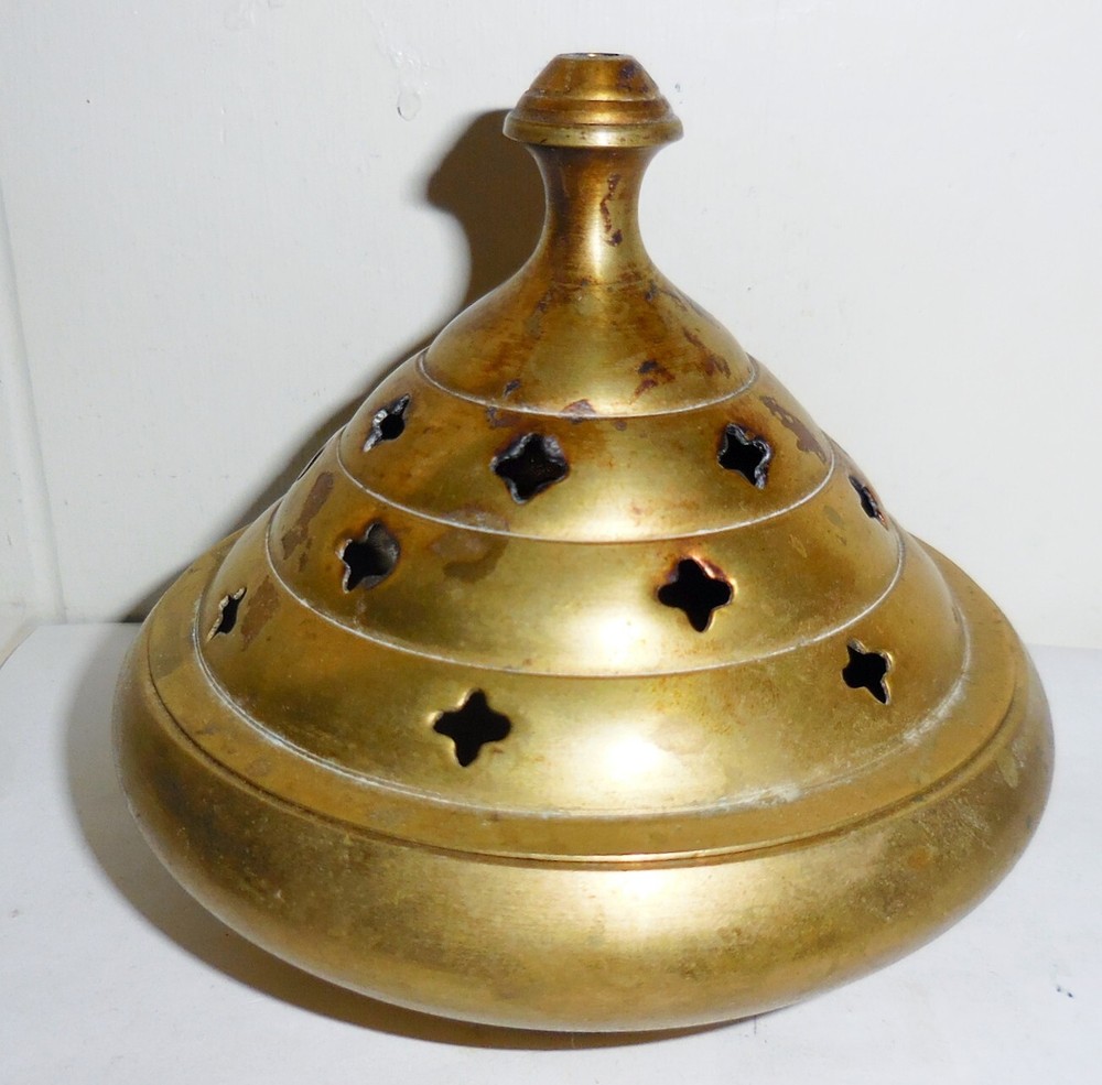 VINTAGE BIG INDIA SOLID BRASS INCENSE BURNER BEAUTIFUL DESIGN NR