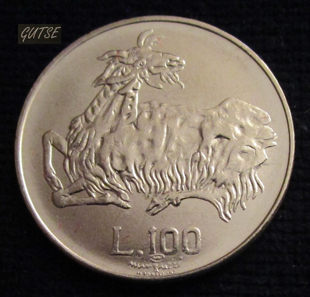 SAN MARINO, 100 LIRE 1974, GOAT, UNCIRCULATED.