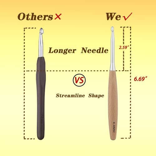 Beech Wood Crochet Hooks Set with Case,Ergonomic Handle Crochet Hooks Set