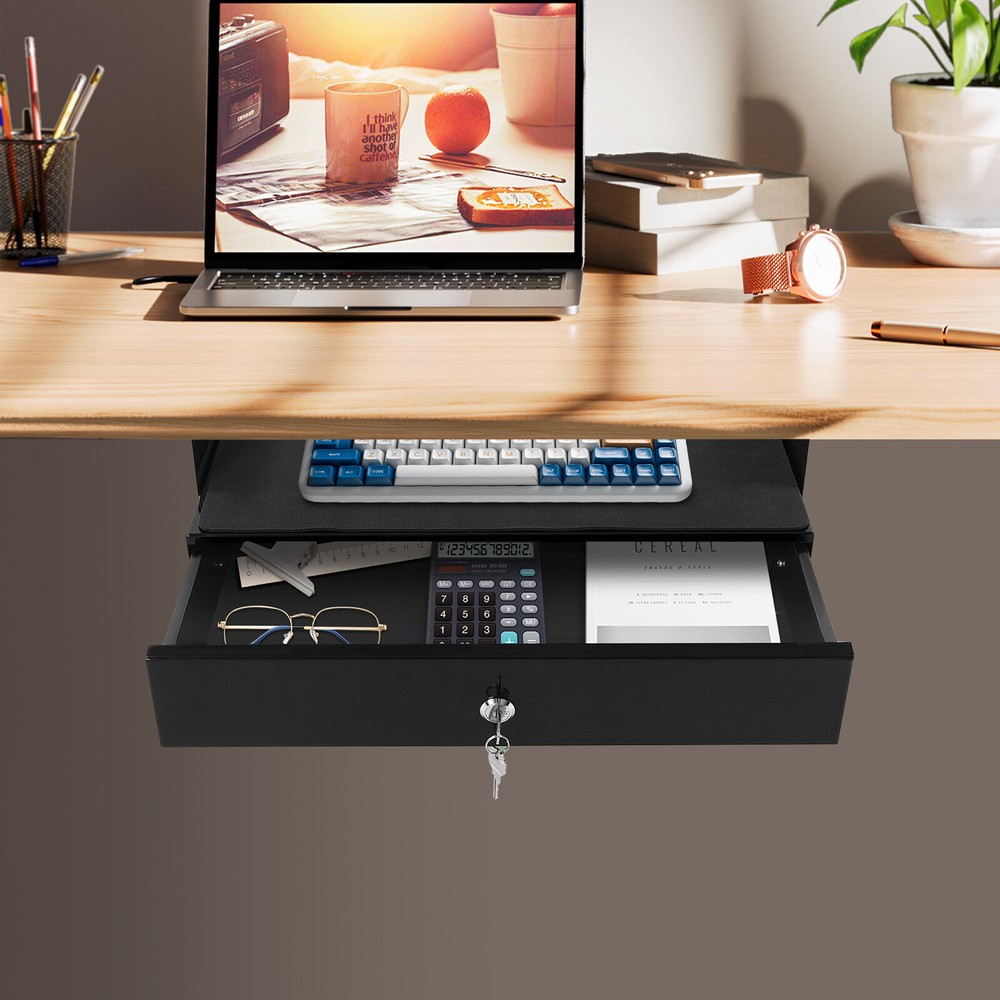 Under Desk Mounted Pull-Out Drawer, High-Quality Iron Organizer for Mouse,