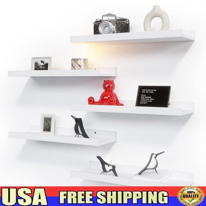 5 Set Wall Mounted Floating Shelves Decorative Storage Ledge Home Organization