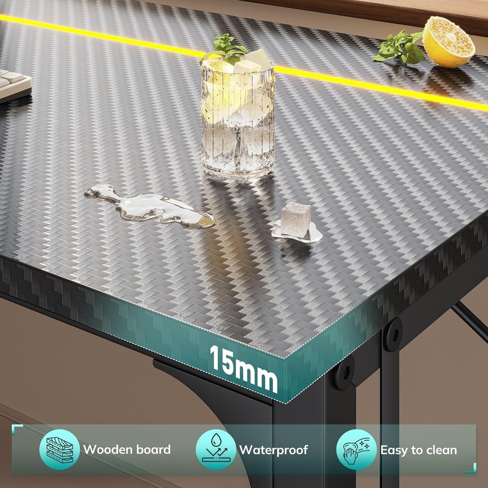 55 Inch Small Space Office Home Computer Desk LED Light Study Desk Writing Table