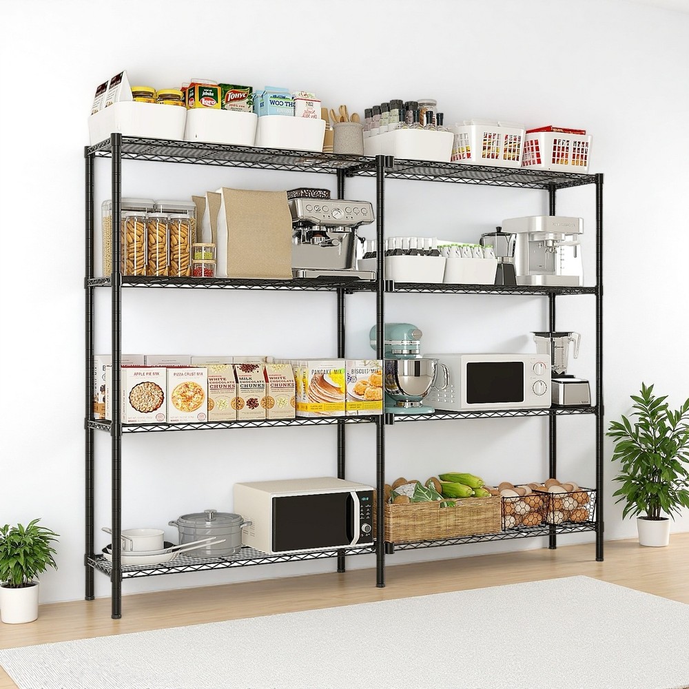 4-Tier Wire Shelving Unit 2-Column - Heavy Duty, Adjustable, Modular & Black