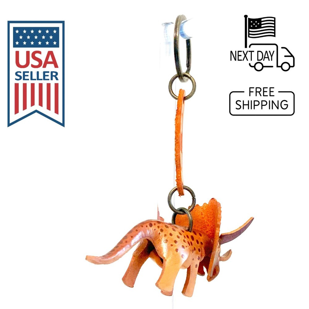 Triceratops Handmade Leather Keyring