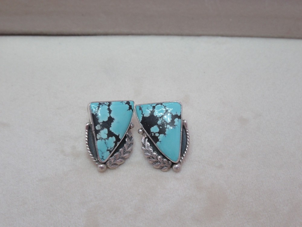Burt Francisco Native American Sterling Silver Turquoise Stud Earrings Flat Top