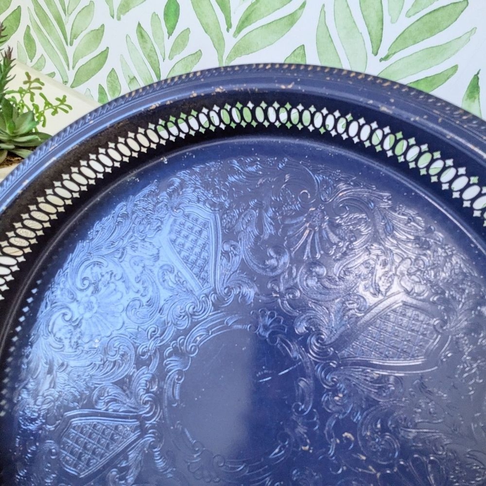 Vintage navy blue decorative tray