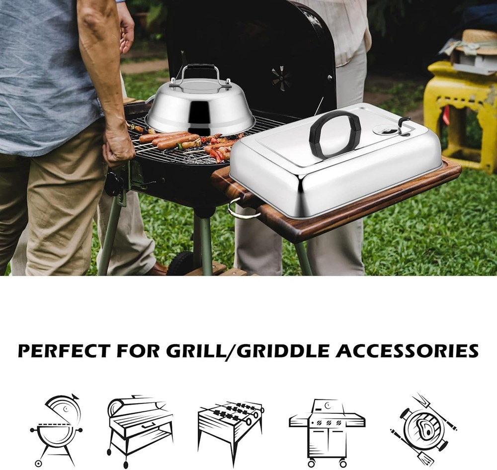3 PCS BBQ Blackstone Basting Covers Large Rectangular Basting Cover & Round Dome