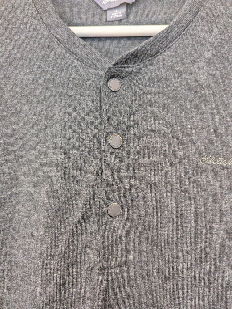 Eddie Bauer Men's Dark Grey Button Up Neck Lightweight Pullover Jumper Size L