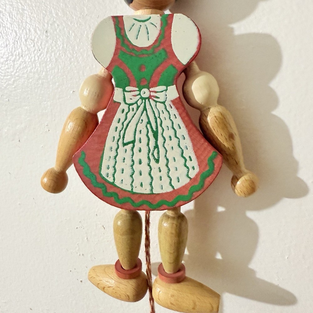 Vintage Austria Wooden Pull String Puppet Christmas Ornament Movement