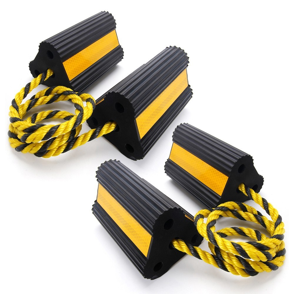 4 PCS Rubber Wheel Chocks w/ Rope For RV Trailer Camper Car Truck Aircraft Boat