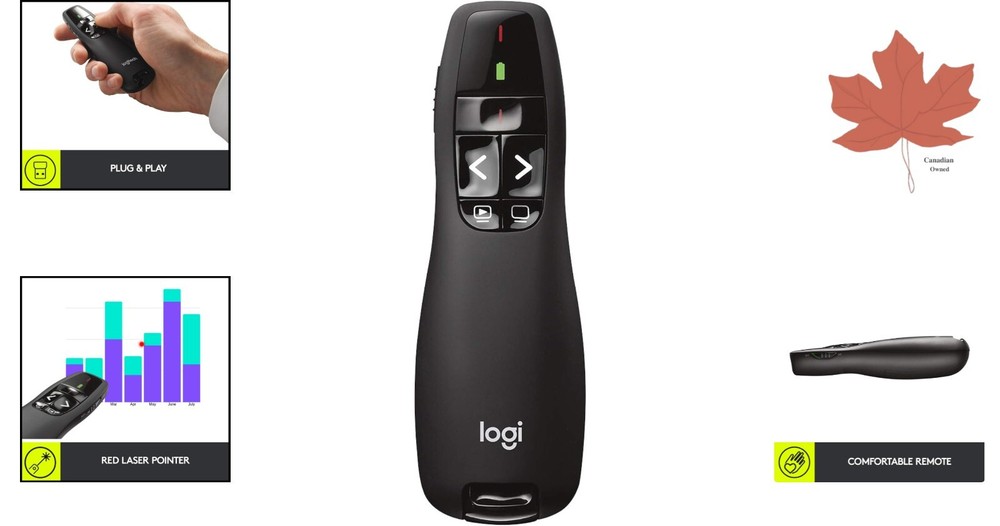 Wireless Presenter - Red Laser Pointer - 50ft Range - Intuitive Touch-Keys