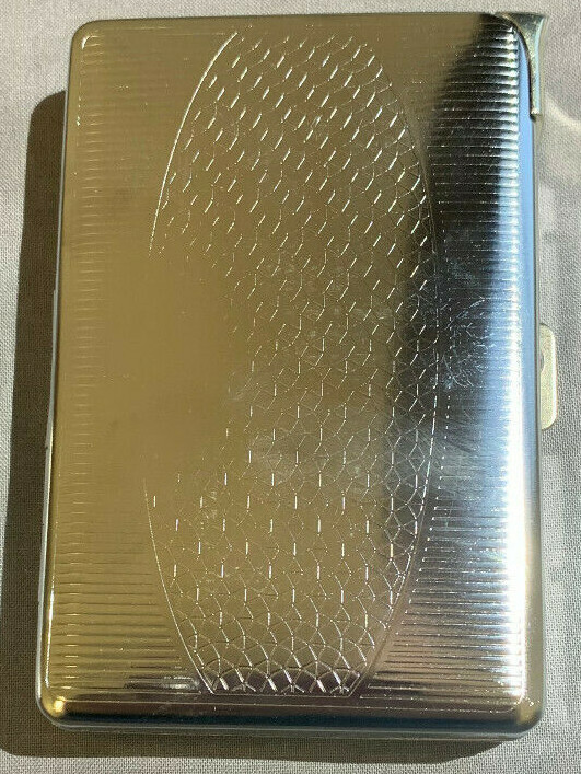 Etched Design Silver Cigarette Case with Built in Lighter Metal Wallet D3