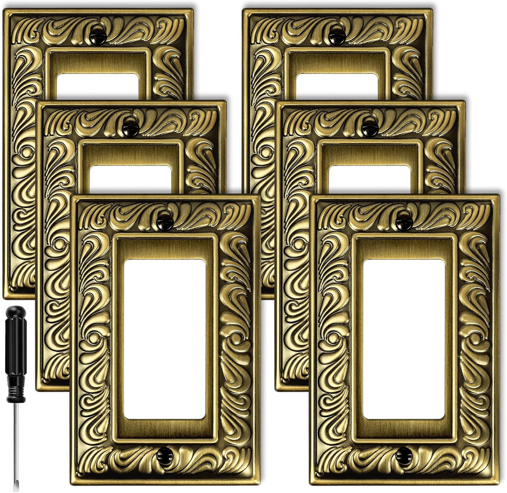 Antique Brass Decorative Decorator Light Switch Covers Wall Plate Rocker Switch