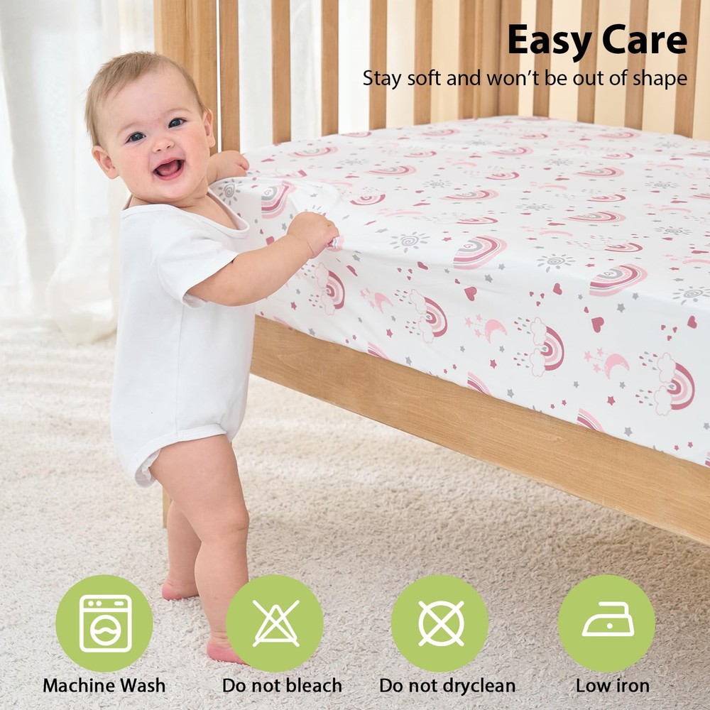 3 Pack Pink Rainbow Crib Sheets 52x28 Soft Microfiber