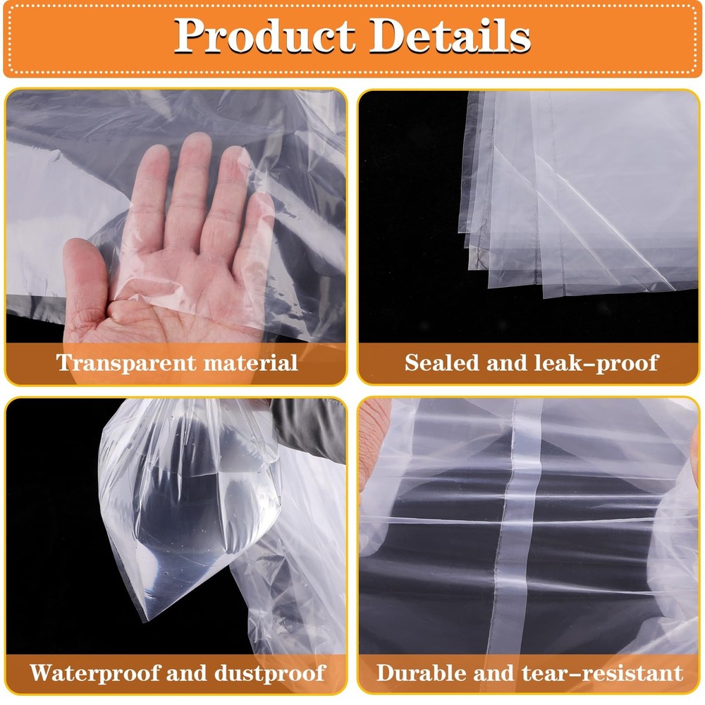 4 Pack Large Clear Plastic Bags, 40" x 60" Moistureproof Large,