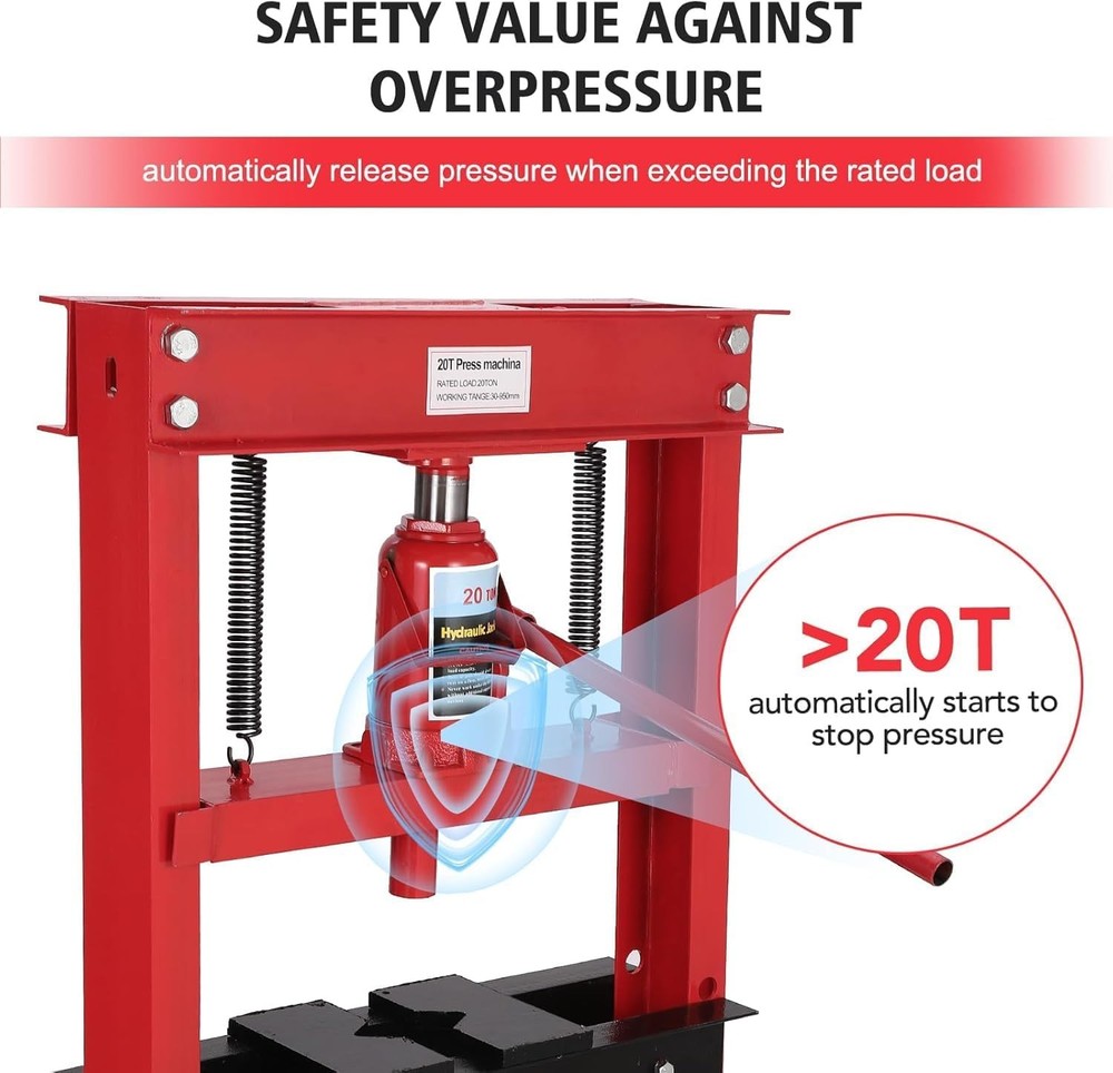 20 Ton Hydraulic Shop Press H-Frame w/ Adjustable Work Table & Press Plates
